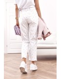 Pantaloni albi cu talie înaltă cu stele, slouchy fit RR7689 - Magazin online - Boutique